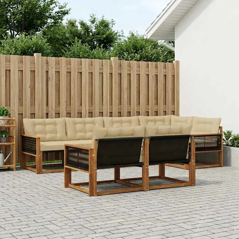 Lauko sofos komplektas su pagalve 7 pcs Natūralus ir bežinis