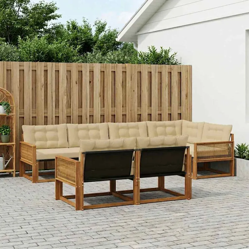 Lauko sofos komplektas su pagalve 7 pcs Natūralus ir bežinis