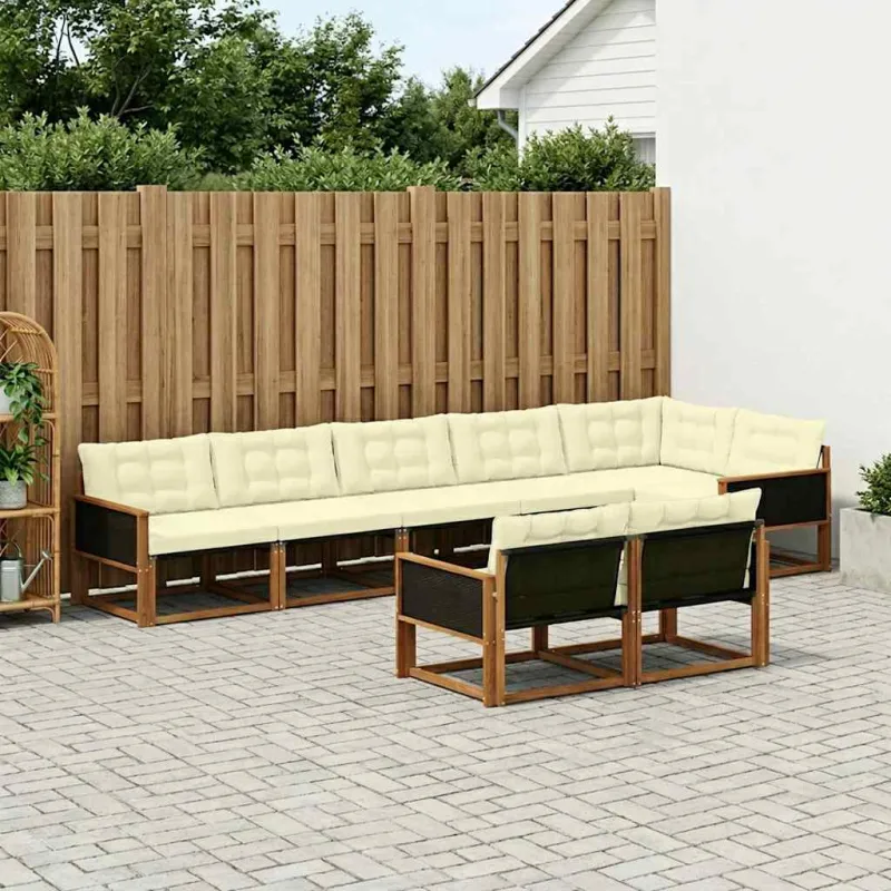 Lauko sofos komplektas su pagalve 8 pcs Natūralus ir grietinėlė