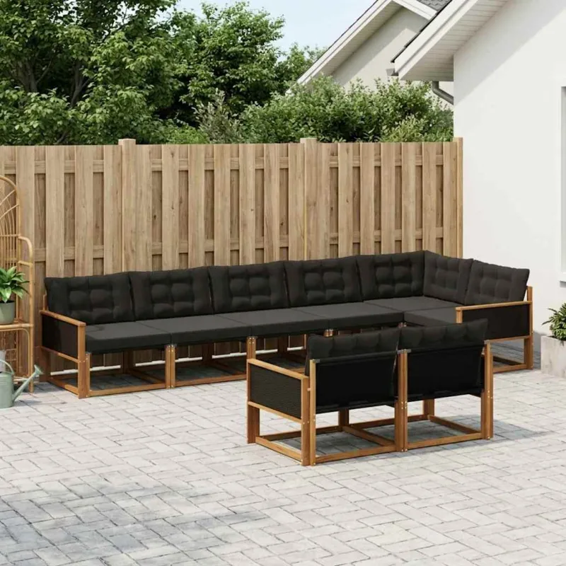 Lauko sofos komplektas su pagalve 8 pcs Natūrali ir juoda