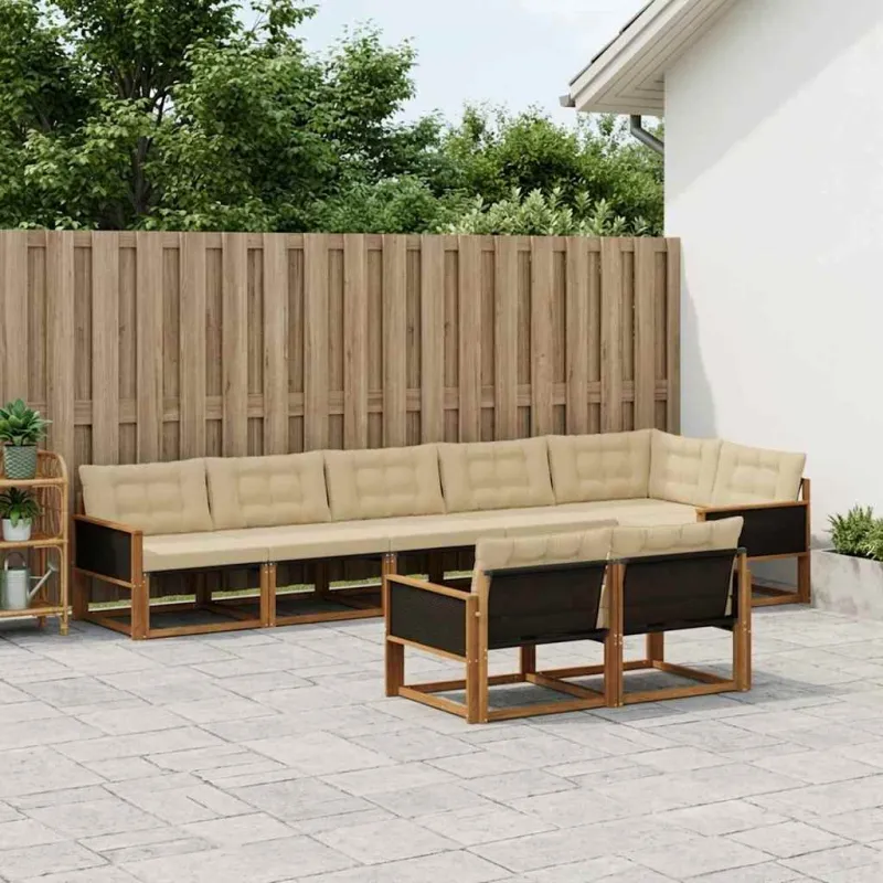 Lauko sofos komplektas su pagalve 8 pcs Natūralus ir bežinis