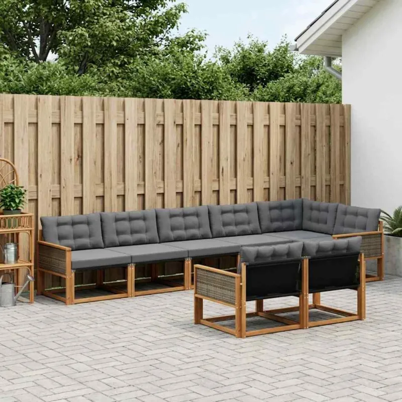 Lauko sofos komplektas su pagalve 8 pcs Natūrali ir juoda
