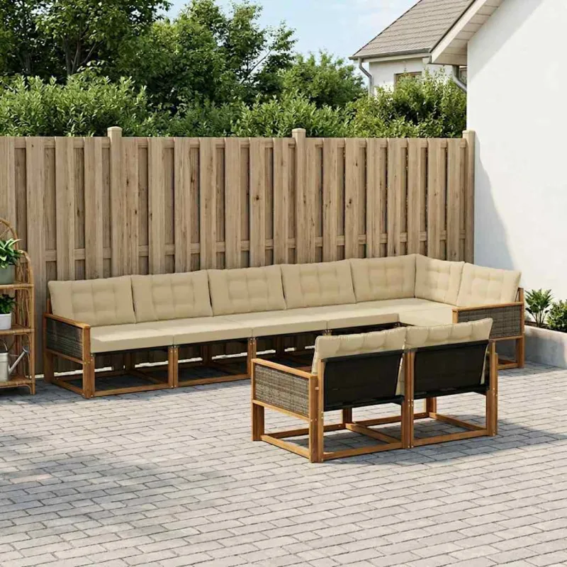 Lauko sofos komplektas su pagalve 8 pcs Natūralus ir bežinis
