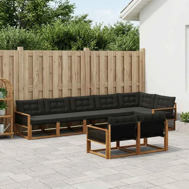 Lauko sofos komplektas su pagalve 8 pcs Natūrali ir juoda