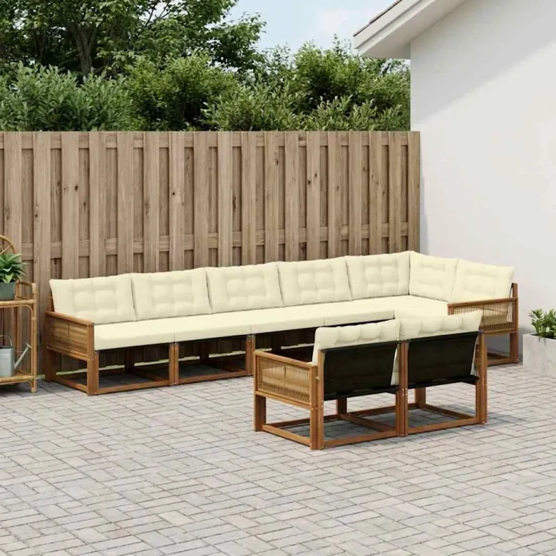 Lauko sofos komplektas su pagalve 8 pcs Natūralus ir grietinėlė