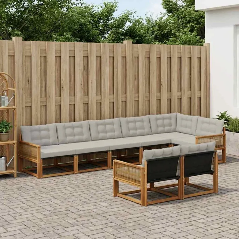 Lauko sofos komplektas 8 pcs Natūrali ir šviesiai pilka