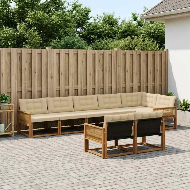 Lauko sofos komplektas su pagalve 8 pcs Natūralus ir bežinis
