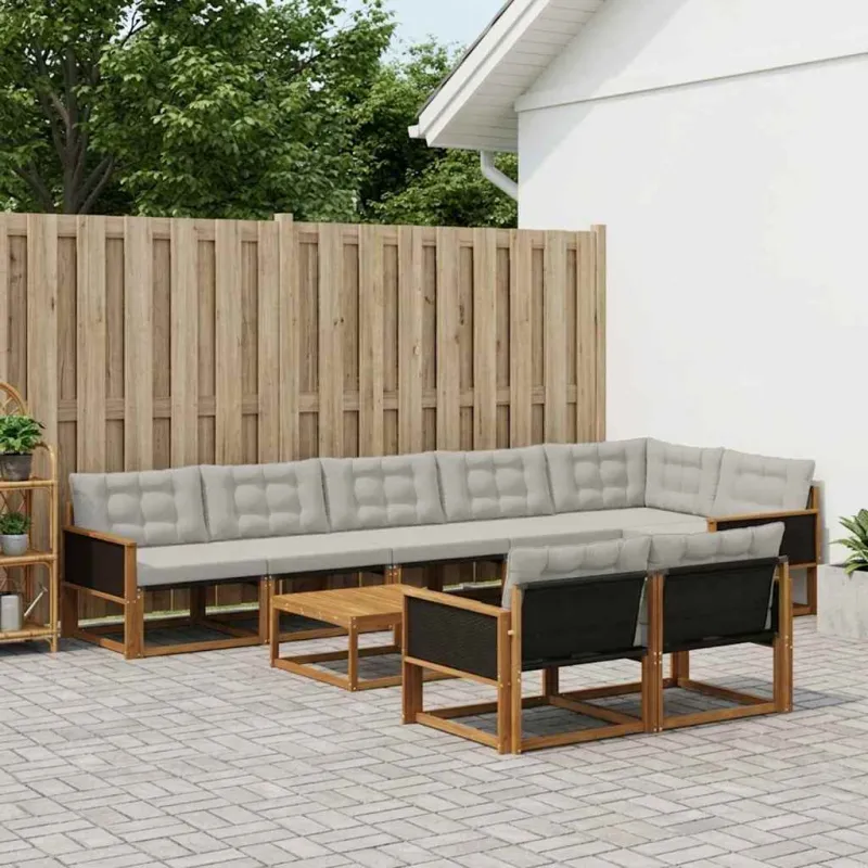 Lauko sofos komplektas 9 pcs Natūrali ir šviesiai pilka