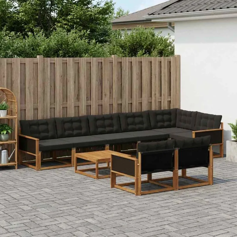Lauko sofos komplektas su pagalve 9 pcs Natūrali ir juoda