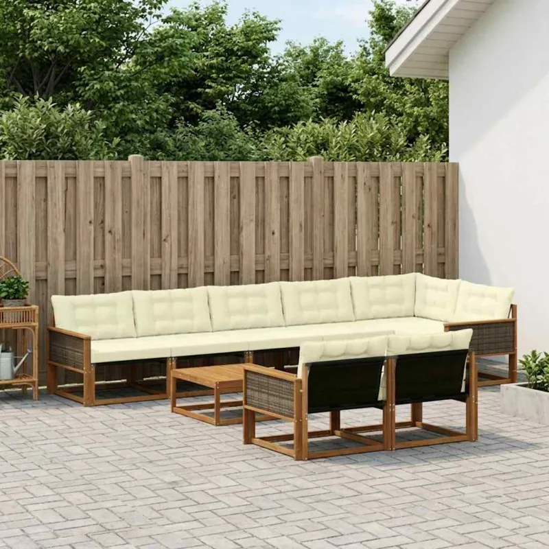 Lauko sofos komplektas su pagalve 9 pcs Natūralus ir grietinėlė
