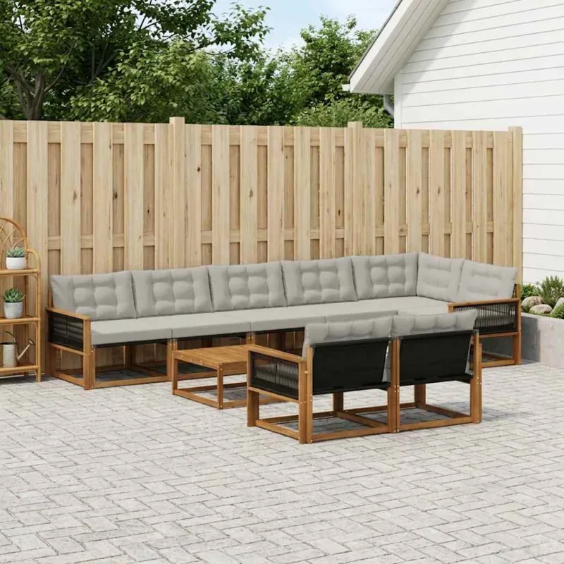 Lauko sofos komplektas 9 pcs Natūrali ir šviesiai pilka