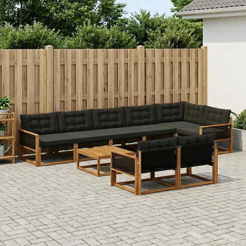 Lauko sofos komplektas su pagalve 9 pcs Natūrali ir juoda