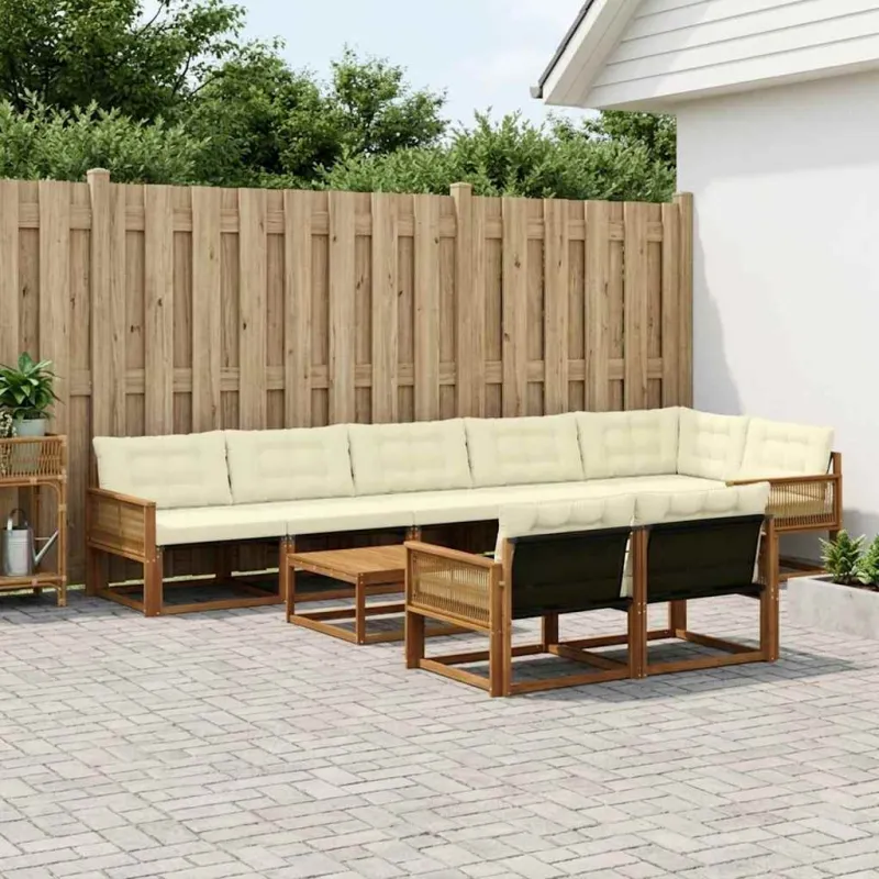 Lauko sofos komplektas su pagalve 9 pcs Natūralus ir grietinėlė