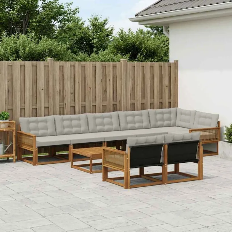 Lauko sofos komplektas 9 pcs Natūrali ir šviesiai pilka
