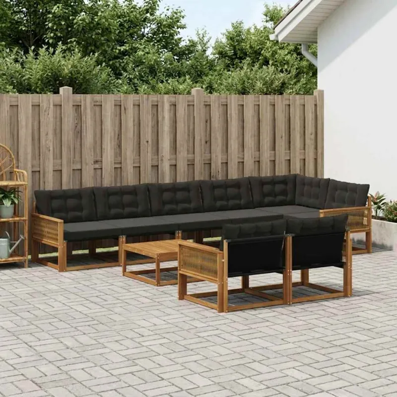 Lauko sofos komplektas su pagalve 9 pcs Natūrali ir juoda