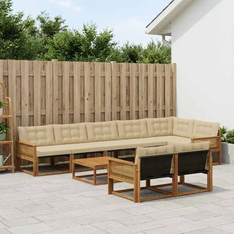 Lauko sofos komplektas su pagalve 9 pcs Natūralus ir bežinis