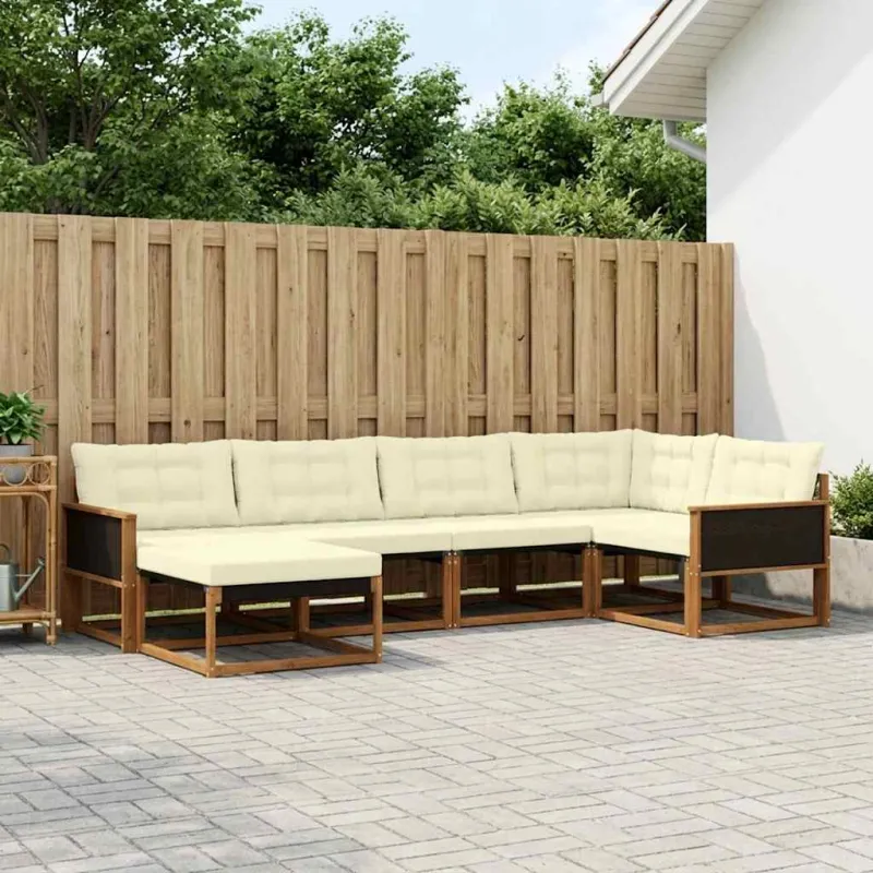 Lauko sofos komplektas su pagalve 6 pcs Natūralus ir grietinėlė