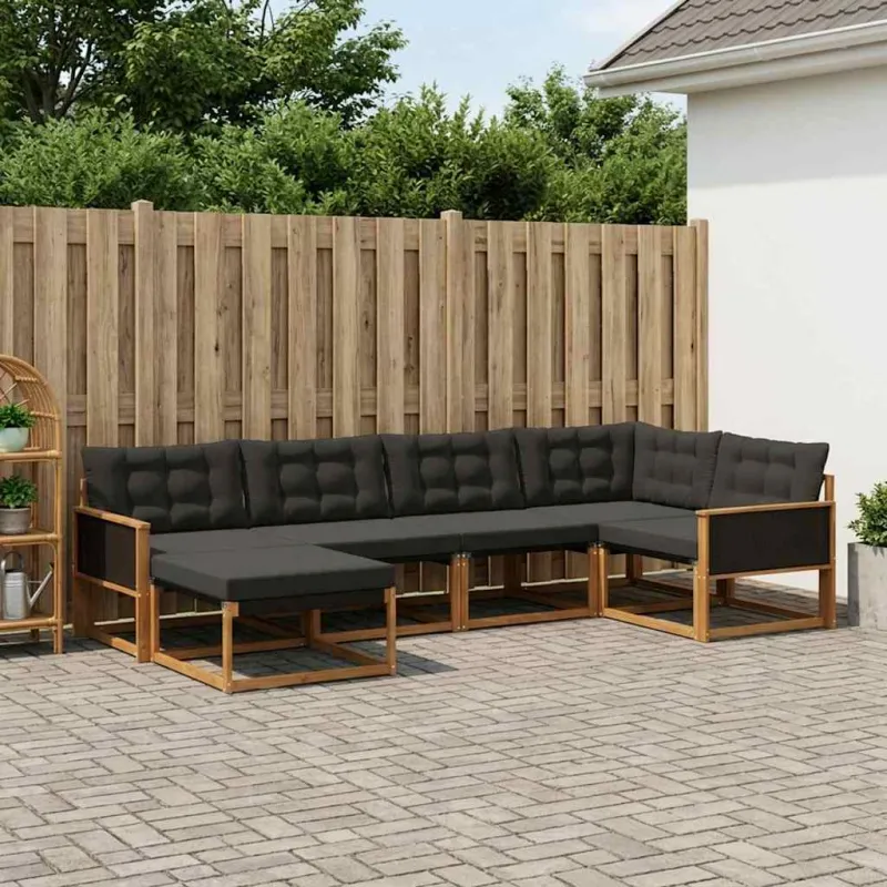 Lauko sofos komplektas su pagalve 6 pcs Natūrali ir juoda