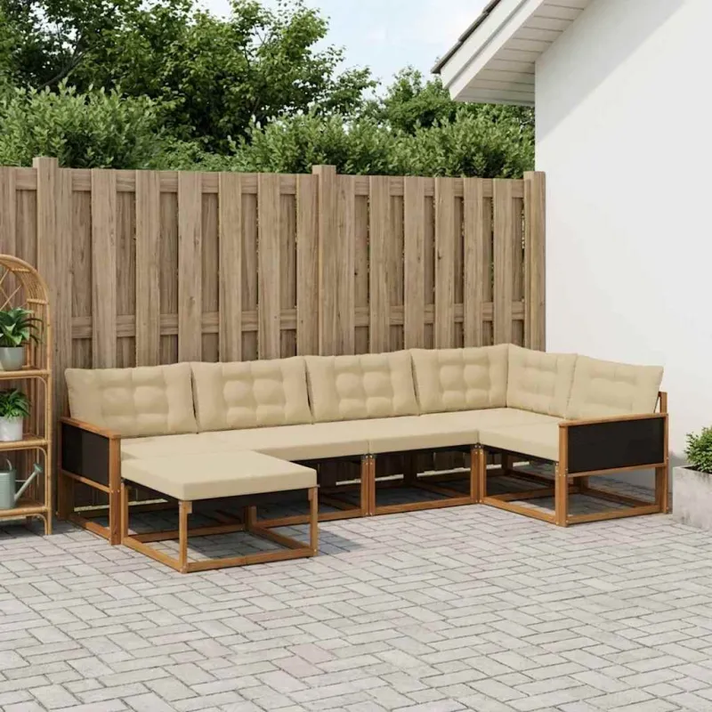 Lauko sofos komplektas su pagalve 6 pcs Natūralus ir bežinis