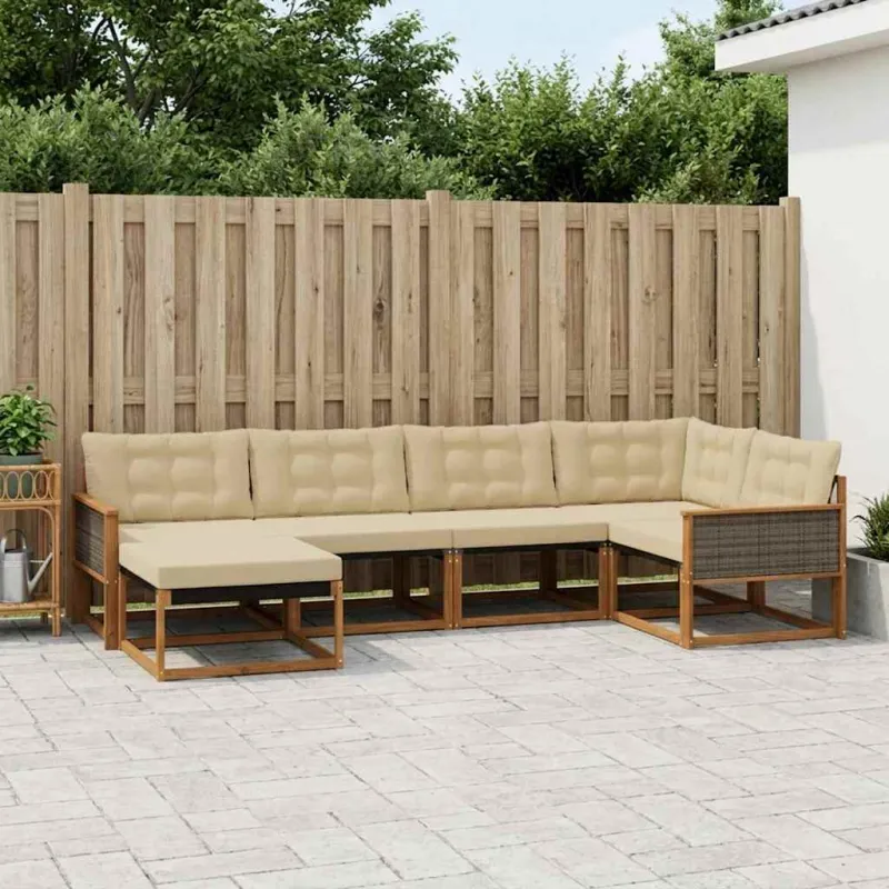 Lauko sofos komplektas su pagalve 6 pcs Natūralus ir bežinis