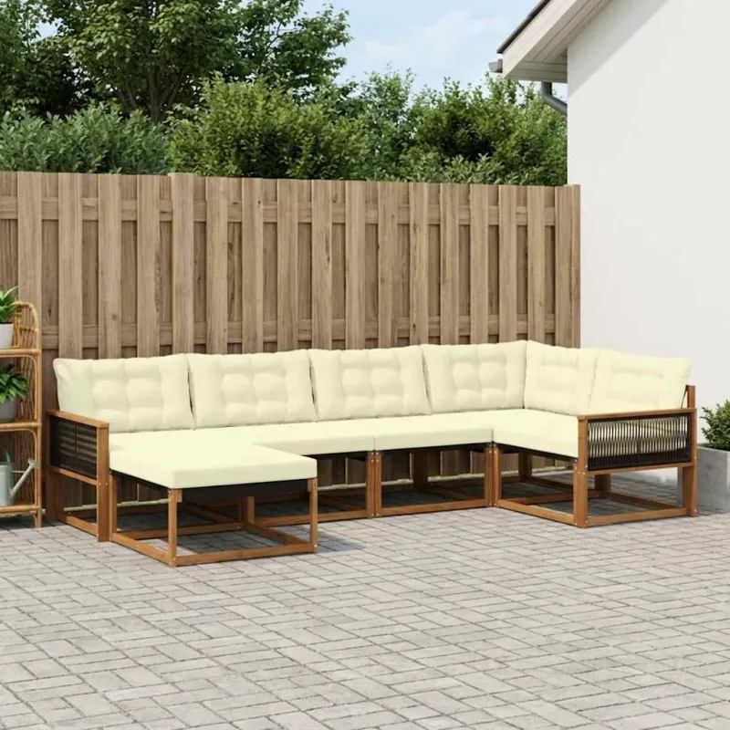 Lauko sofos komplektas su pagalve 6 pcs Natūralus ir grietinėlė