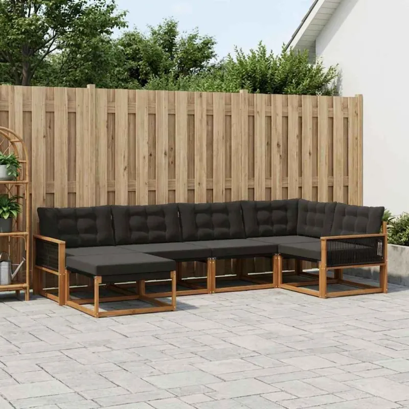 Lauko sofos komplektas su pagalve 6 pcs Natūrali ir juoda