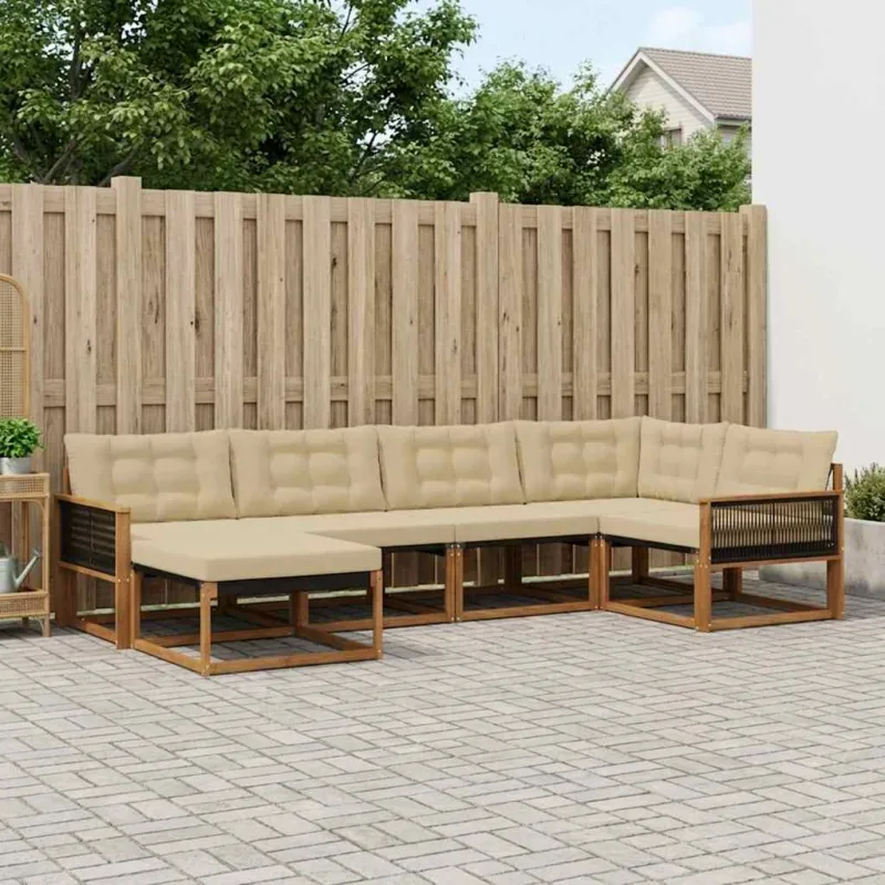 Lauko sofos komplektas su pagalve 6 pcs Natūralus ir bežinis