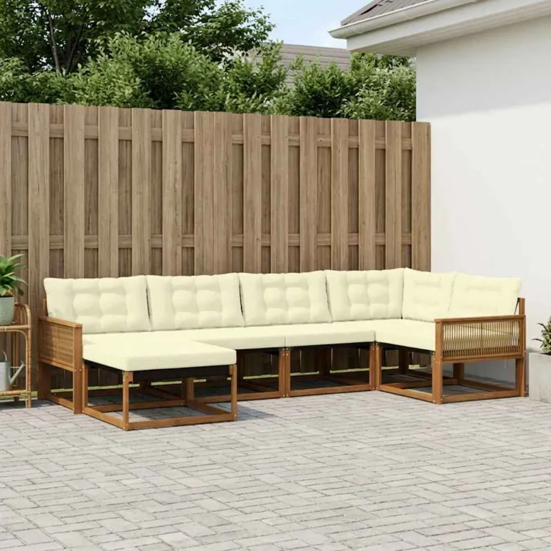 Lauko sofos komplektas su pagalve 6 pcs Natūralus ir grietinėlė