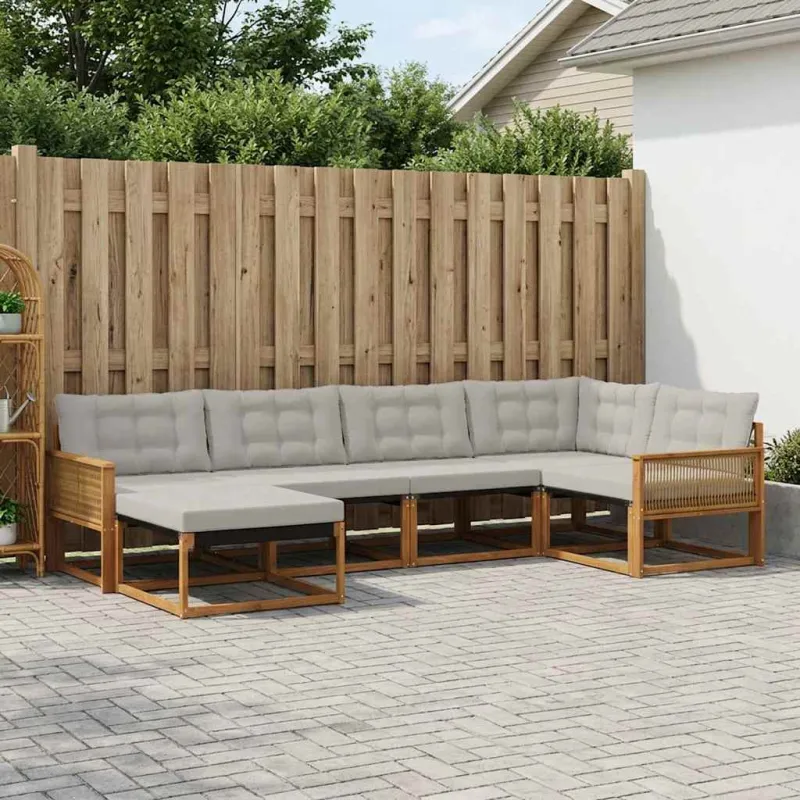 Lauko sofos komplektas 6 pcs Natūrali ir šviesiai pilka