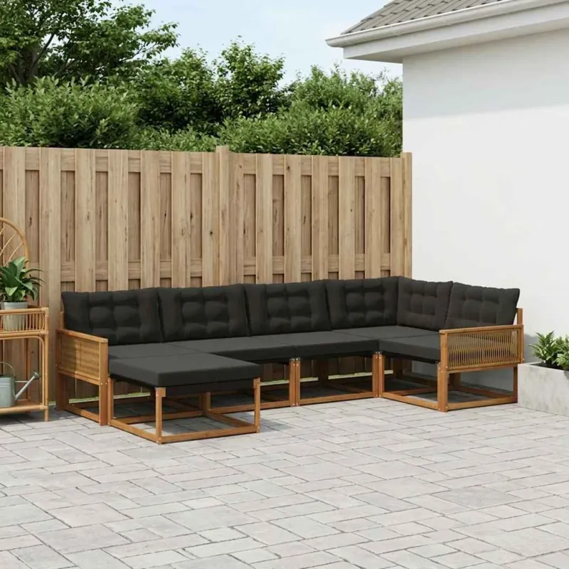 Lauko sofos komplektas su pagalve 6 pcs Natūrali ir juoda