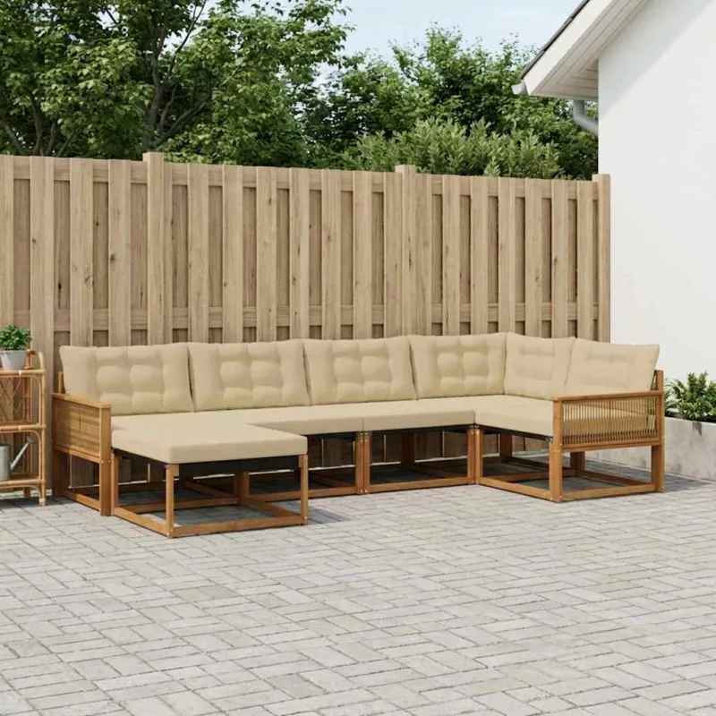 Lauko sofos komplektas su pagalve 6 pcs Natūralus ir bežinis