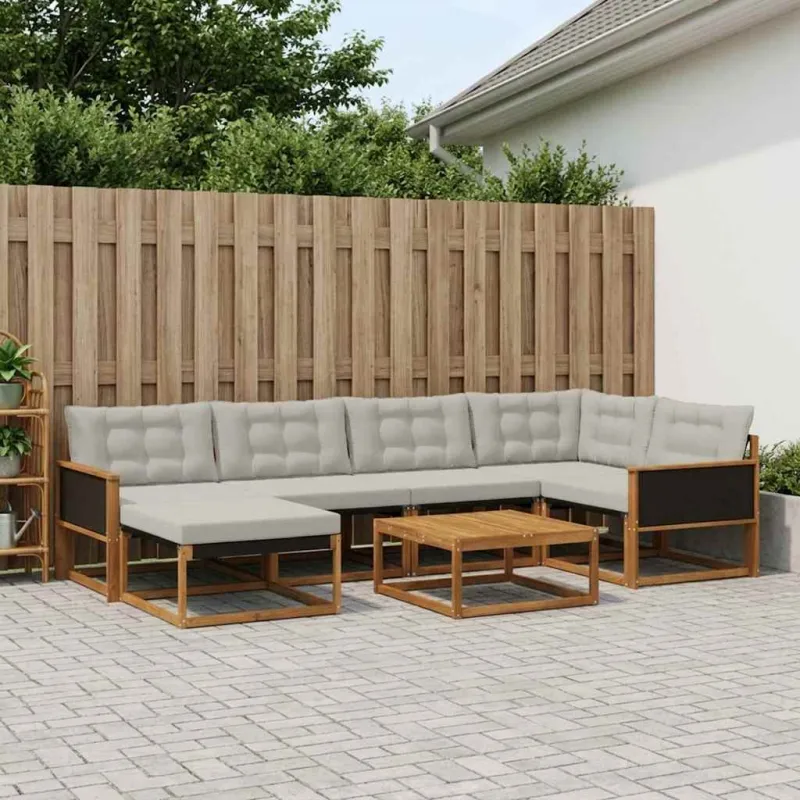 Lauko sofos komplektas 7 pcs Natūrali ir šviesiai pilka
