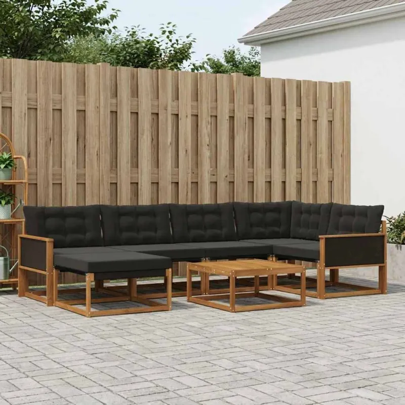 Lauko sofos komplektas su pagalve 7 pcs Natūrali ir juoda