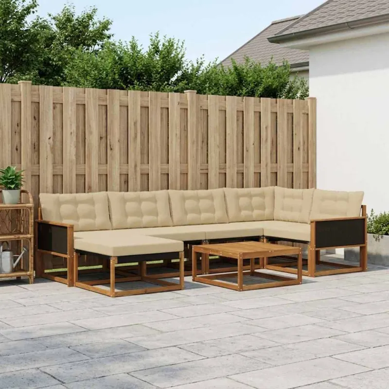 Lauko sofos komplektas su pagalve 7 pcs Natūralus ir bežinis