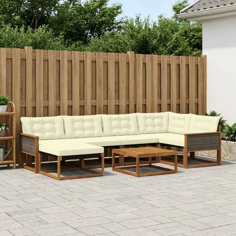 Lauko sofos komplektas su pagalve 7 pcs Natūralus ir grietinėlė