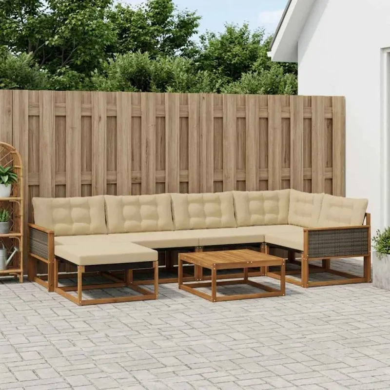 Lauko sofos komplektas su pagalve 7 pcs Natūralus ir bežinis