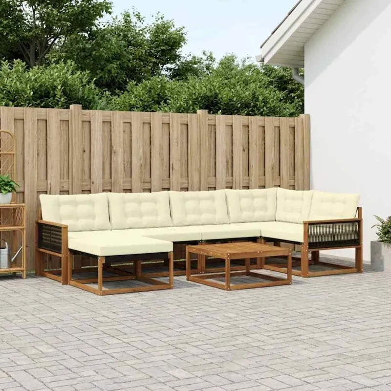 Lauko sofos komplektas su pagalve 7 pcs Natūralus ir grietinėlė