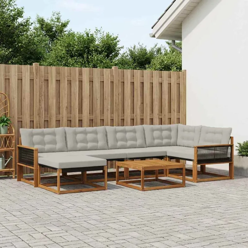 Lauko sofos komplektas 7 pcs Natūrali ir šviesiai pilka
