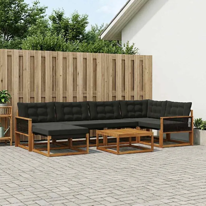Lauko sofos komplektas su pagalve 7 pcs Natūrali ir juoda
