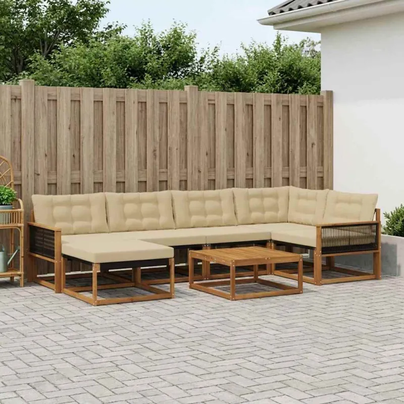 Lauko sofos komplektas su pagalve 7 pcs Natūralus ir bežinis