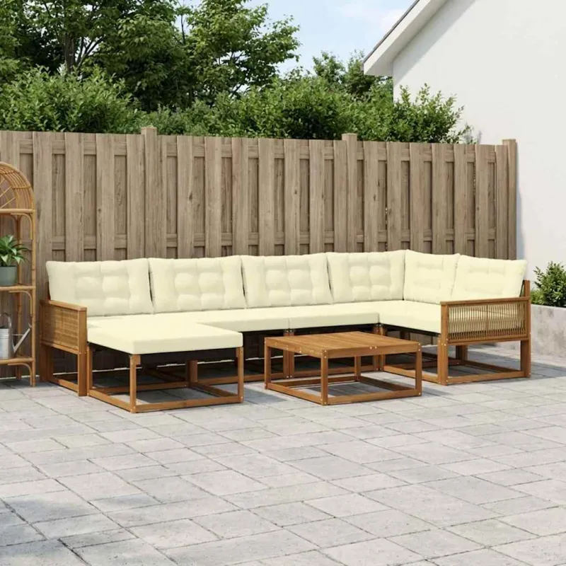 Lauko sofos komplektas su pagalve 7 pcs Natūralus ir grietinėlė