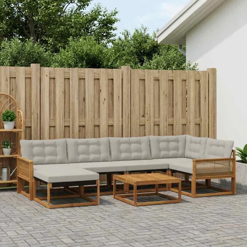 Lauko sofos komplektas 7 pcs Natūrali ir šviesiai pilka