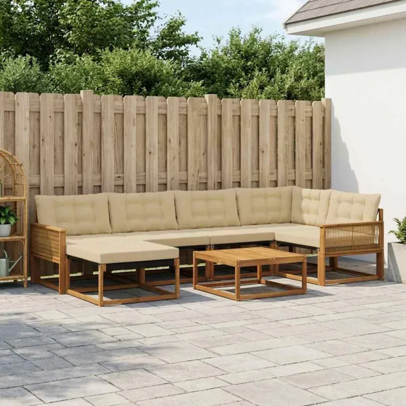 Lauko sofos komplektas su pagalve 7 pcs Natūralus ir bežinis