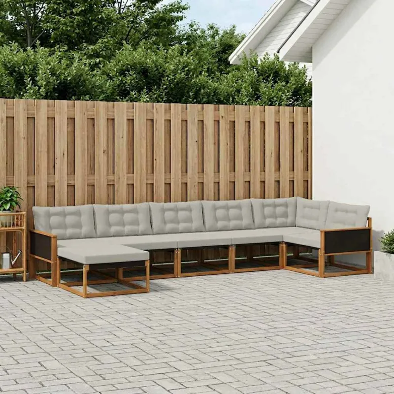 Lauko sofos komplektas 7 pcs Natūrali ir šviesiai pilka