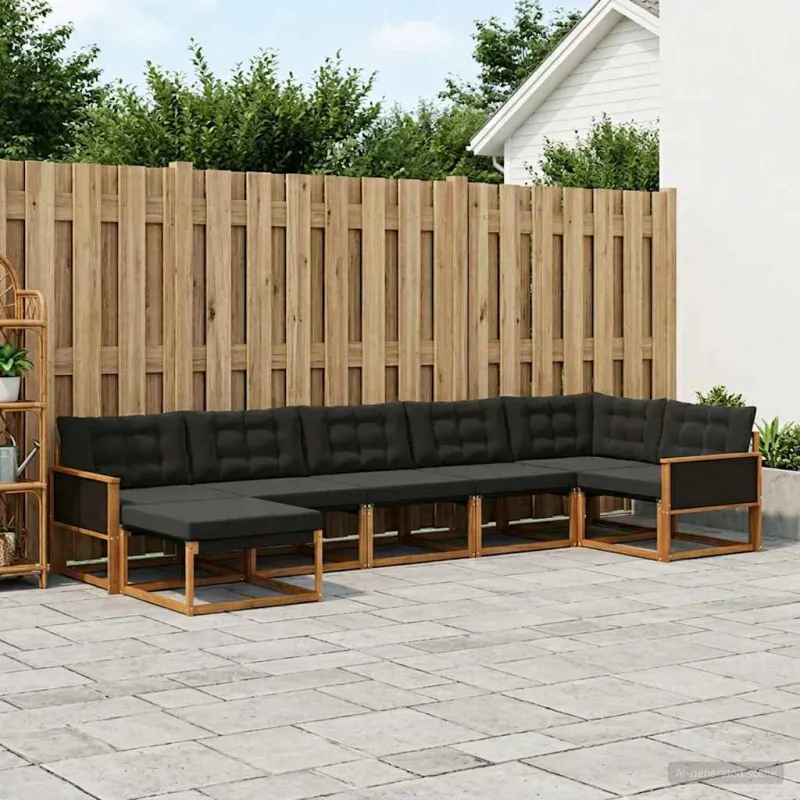 Lauko sofos komplektas su pagalve 7 pcs Natūrali ir juoda