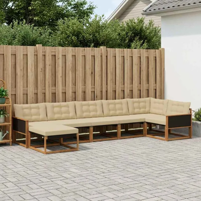 Lauko sofos komplektas su pagalve 7 pcs Natūralus ir bežinis