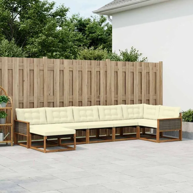 Lauko sofos komplektas su pagalve 7 pcs Natūralus ir grietinėlė