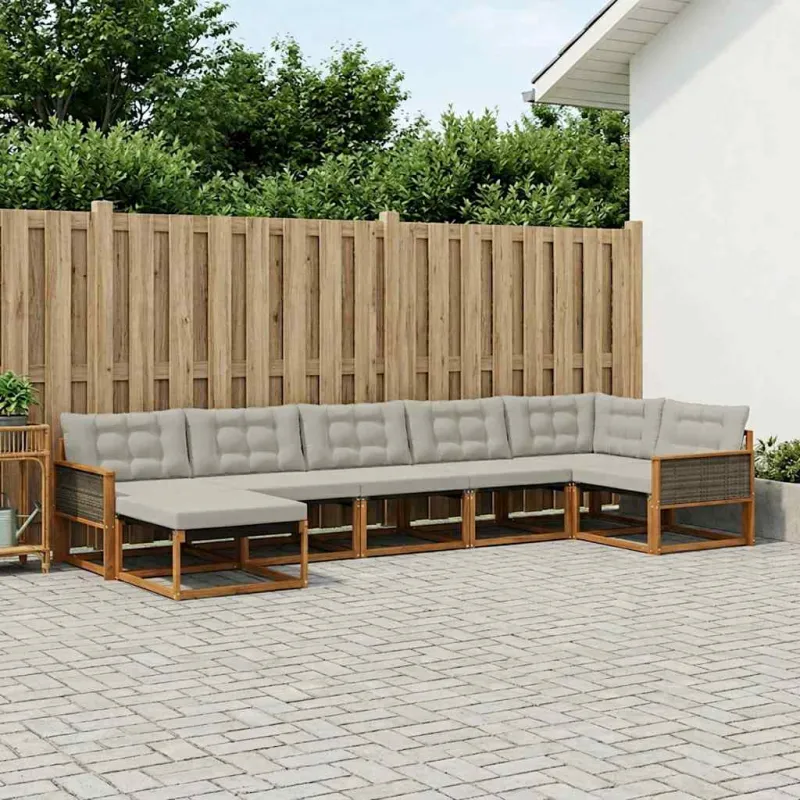 Lauko sofos komplektas 7 pcs Natūrali ir šviesiai pilka