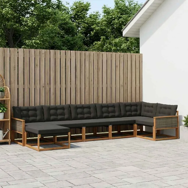 Lauko sofos komplektas su pagalve 7 pcs Natūrali ir juoda