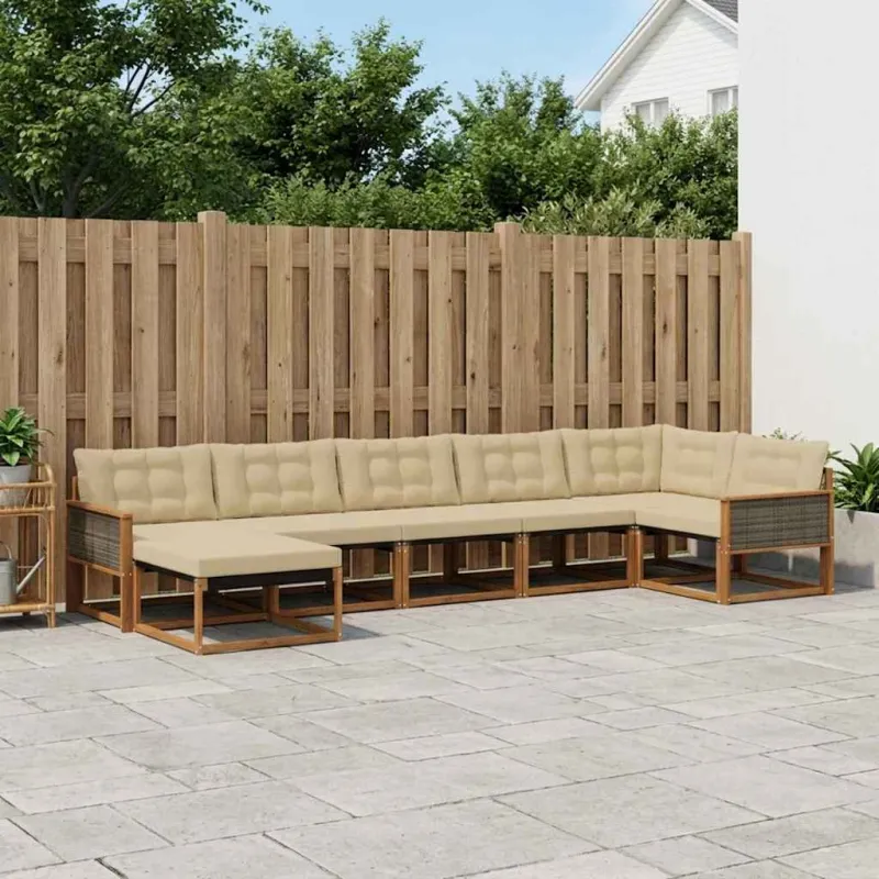 Lauko sofos komplektas su pagalve 7 pcs Natūralus ir bežinis